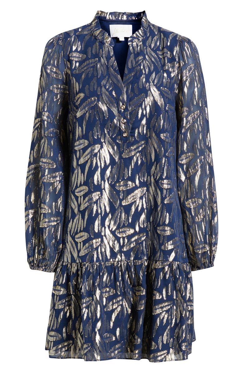 Lilly Pulitzer<sup>®</sup> Evaline Long Sleeve Silk Blend Drop Waist Dress, Main, color, Navy Leafy Babe