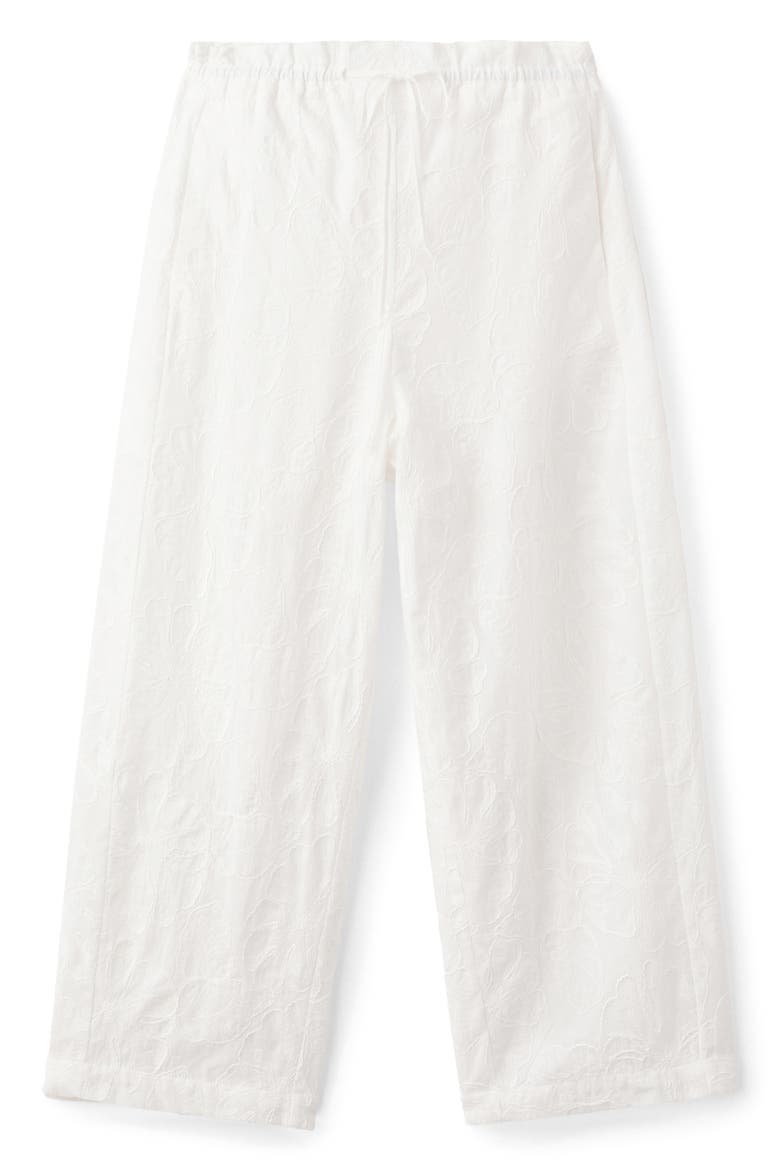 Floral Jacquard Cotton Drawstring Ankle Pants, Alternate, color, WHITE