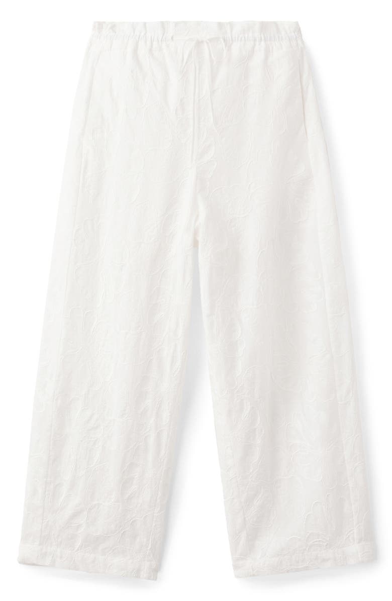 MANGO Floral Jacquard Cotton Drawstring Ankle Pants, Main, color, White