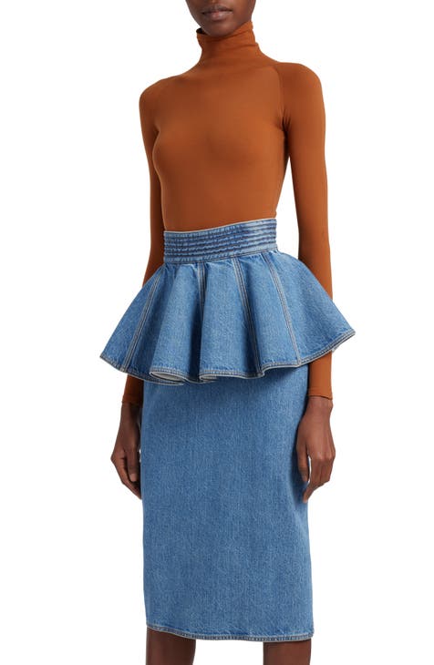 High waist denim peplum skirt best sale