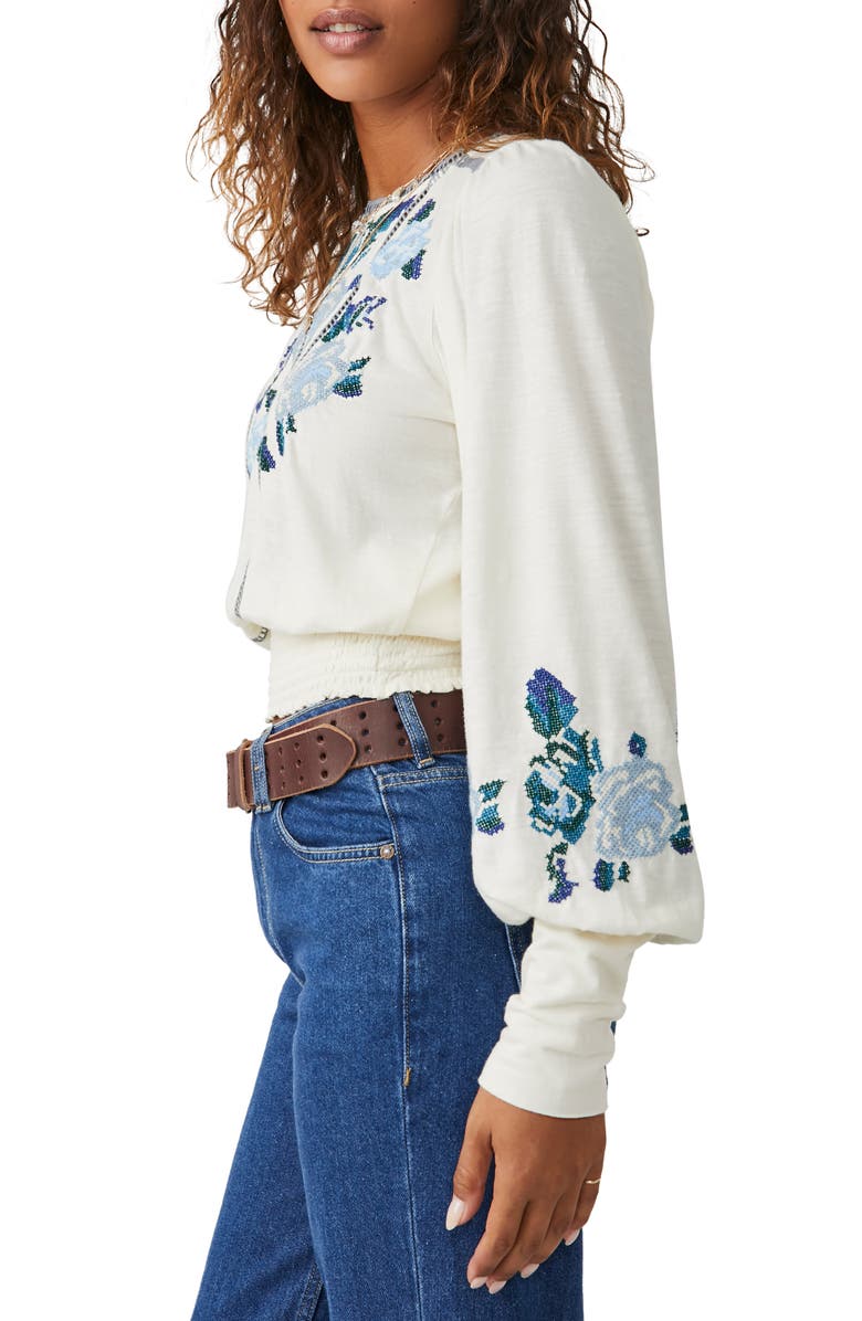 Free People Felicity Embroidered Smocked Waist Peasant Blouse, Alternate, color, 