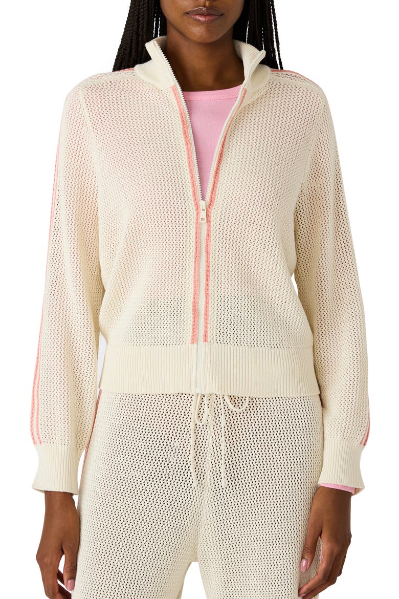Open Stitch Zip Front Cardigan, Main, color, ANTIQUE