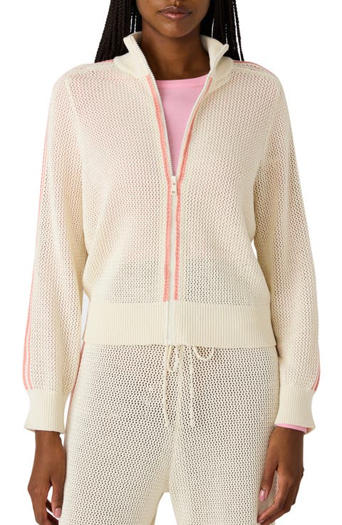 Open Stitch Zip Front Cardigan