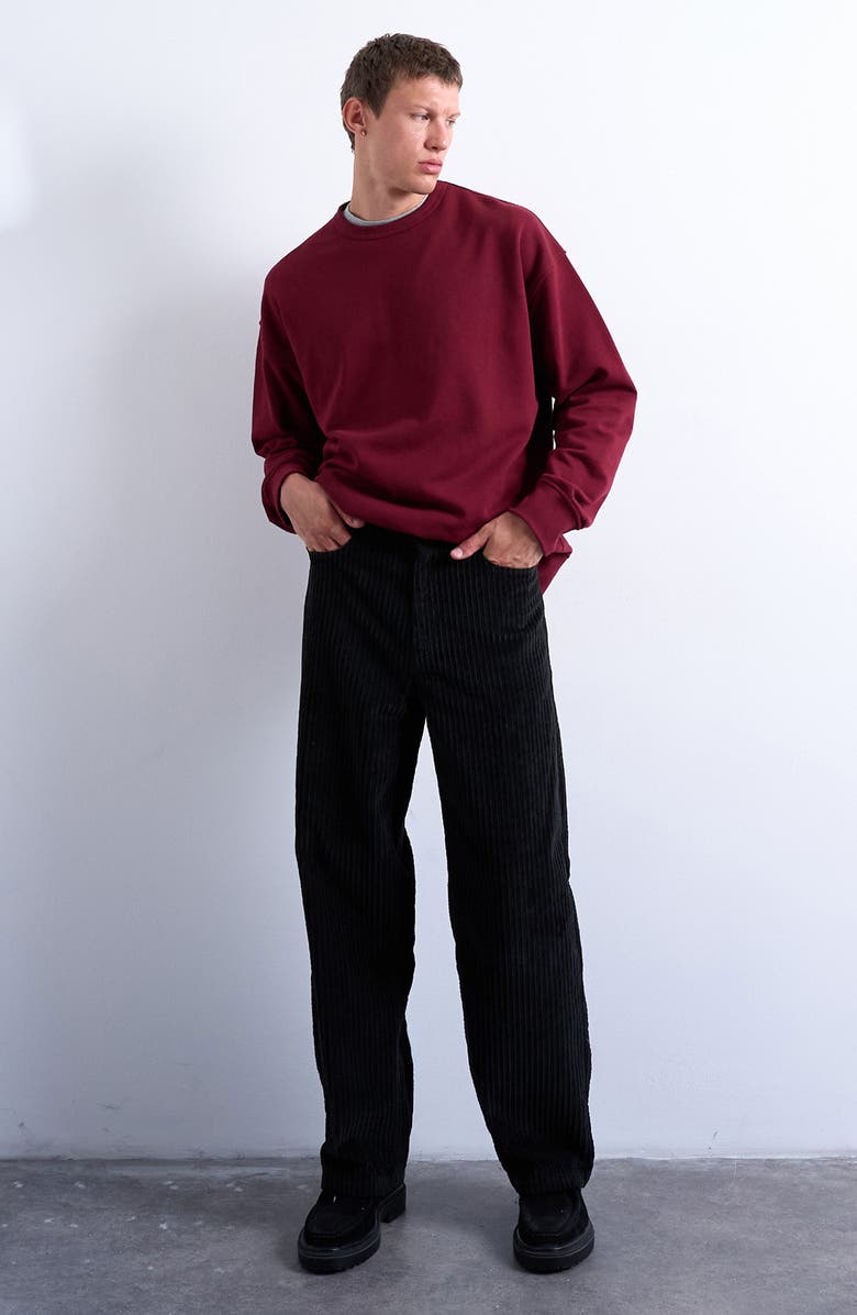 Topman Baggy Five-Pocket Wide Wale Corduroy Pants, Alternate, color, Black