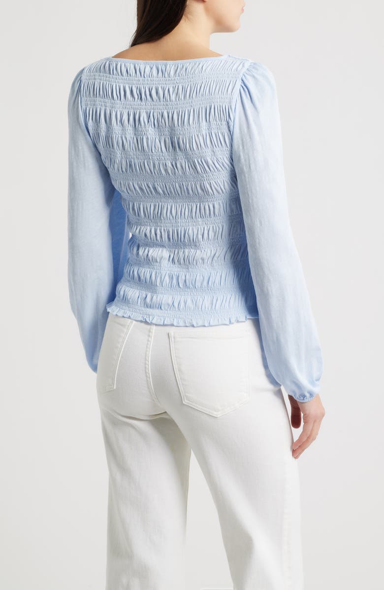 Madewell Smocked Boat Neck Long Sleeve Cotton Top, Alternate, color, Sky Blue