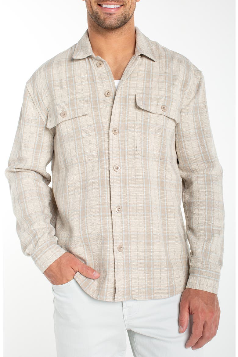 Plaid Flap Pocket Cotton & Linen Overshirt, Main, color, OAT/ LIGHT BLUE