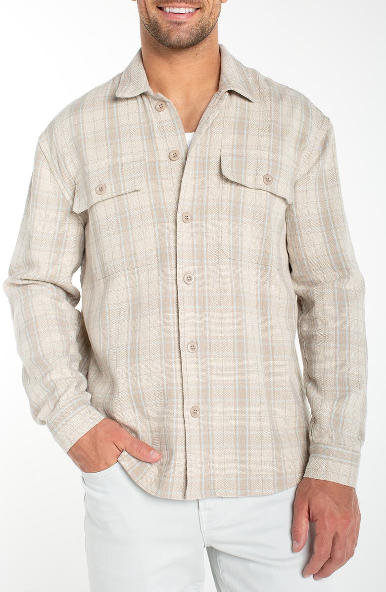 Liverpool Los Angeles Plaid Flap Pocket Cotton & Linen Overshirt, Main, color, 