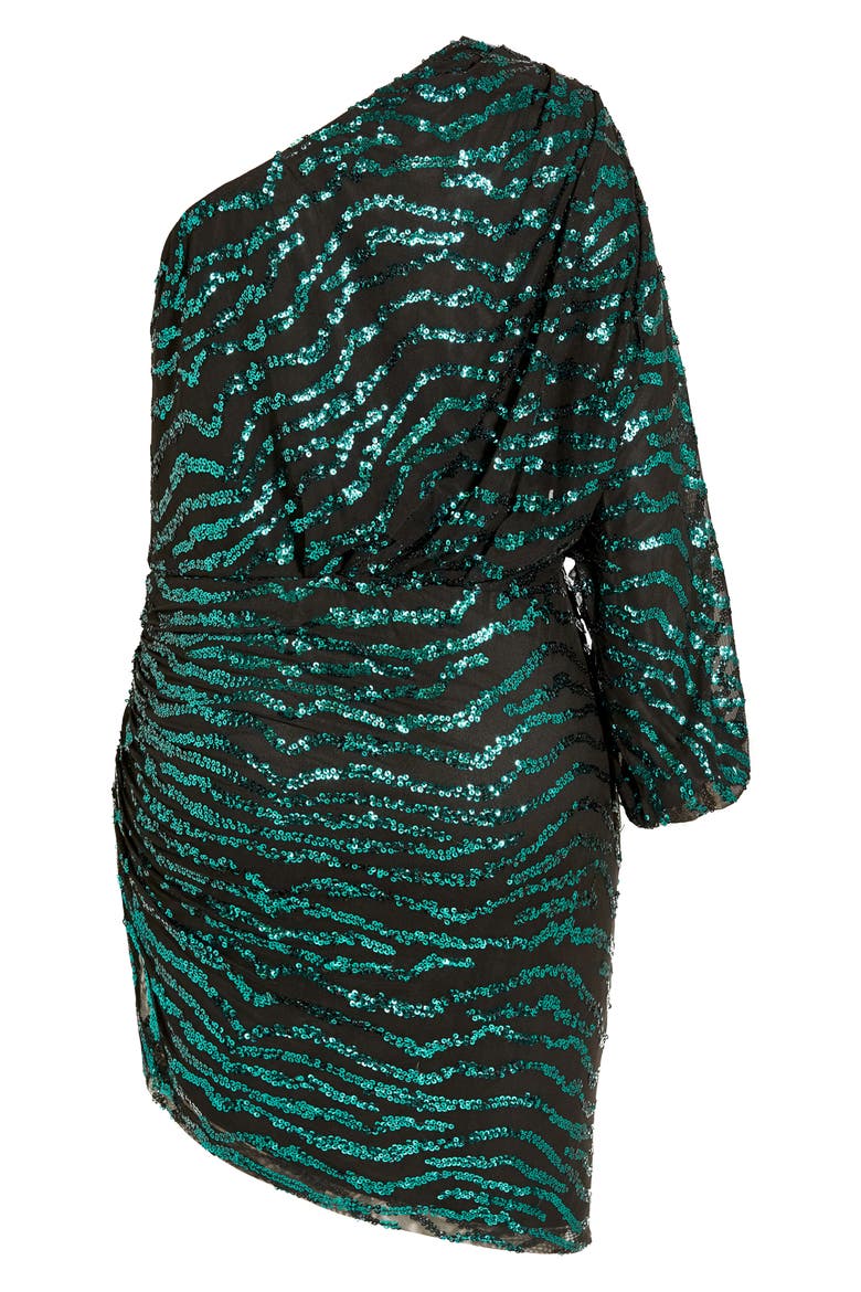 Flora One Shoulder Sequin Dress, Alternate, color, EMERALD