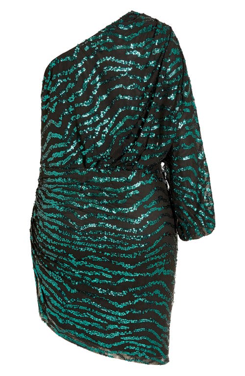 City Chic Flora One Shoulder Sequin Dress In Green