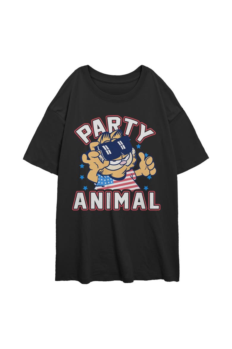 Juniors Garfield Cat Party Animal T Shirt, Main, color, Black
