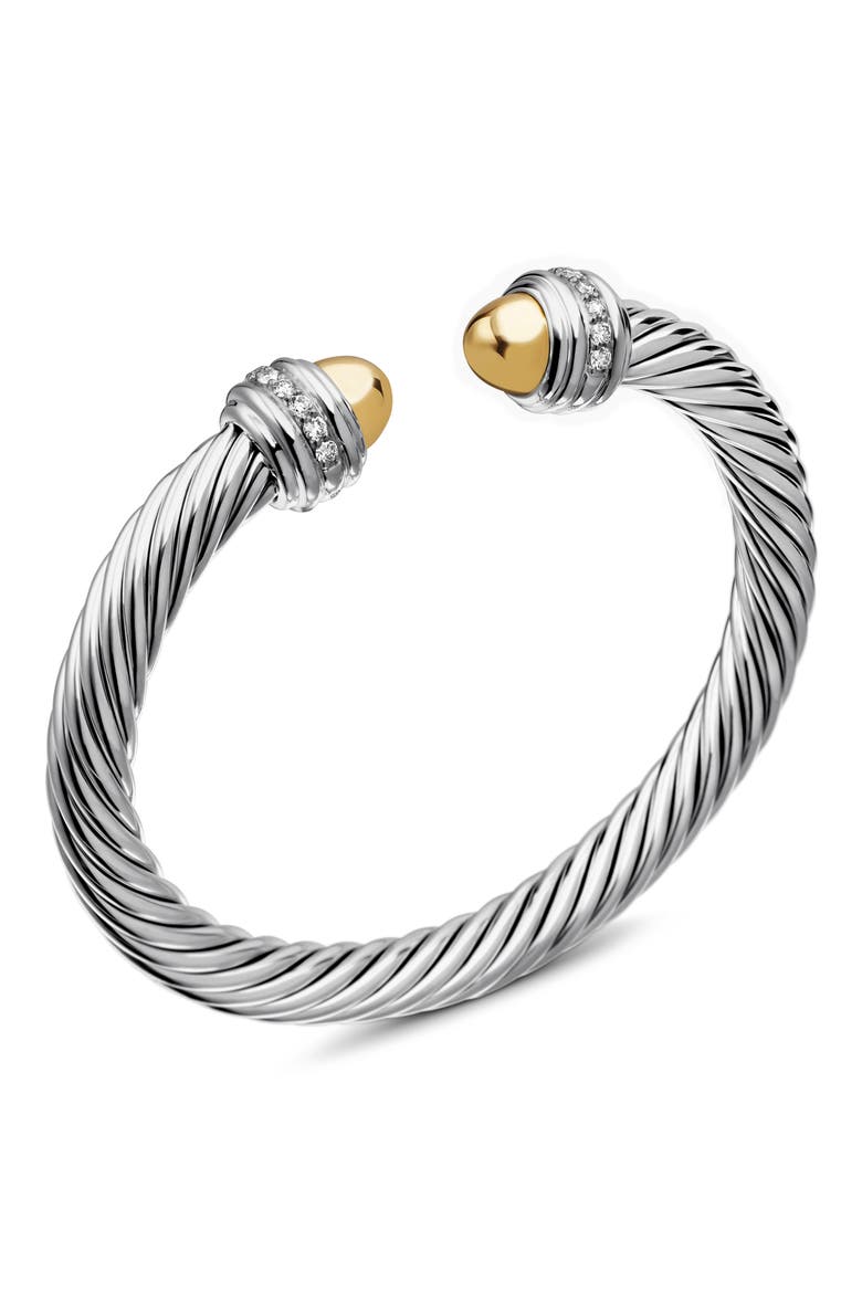 Cable Classics Bracelet with Semiprecious Stones & Diamonds, 7mm, Alternate, color, SILVER/ DIAMOND/ GOLD