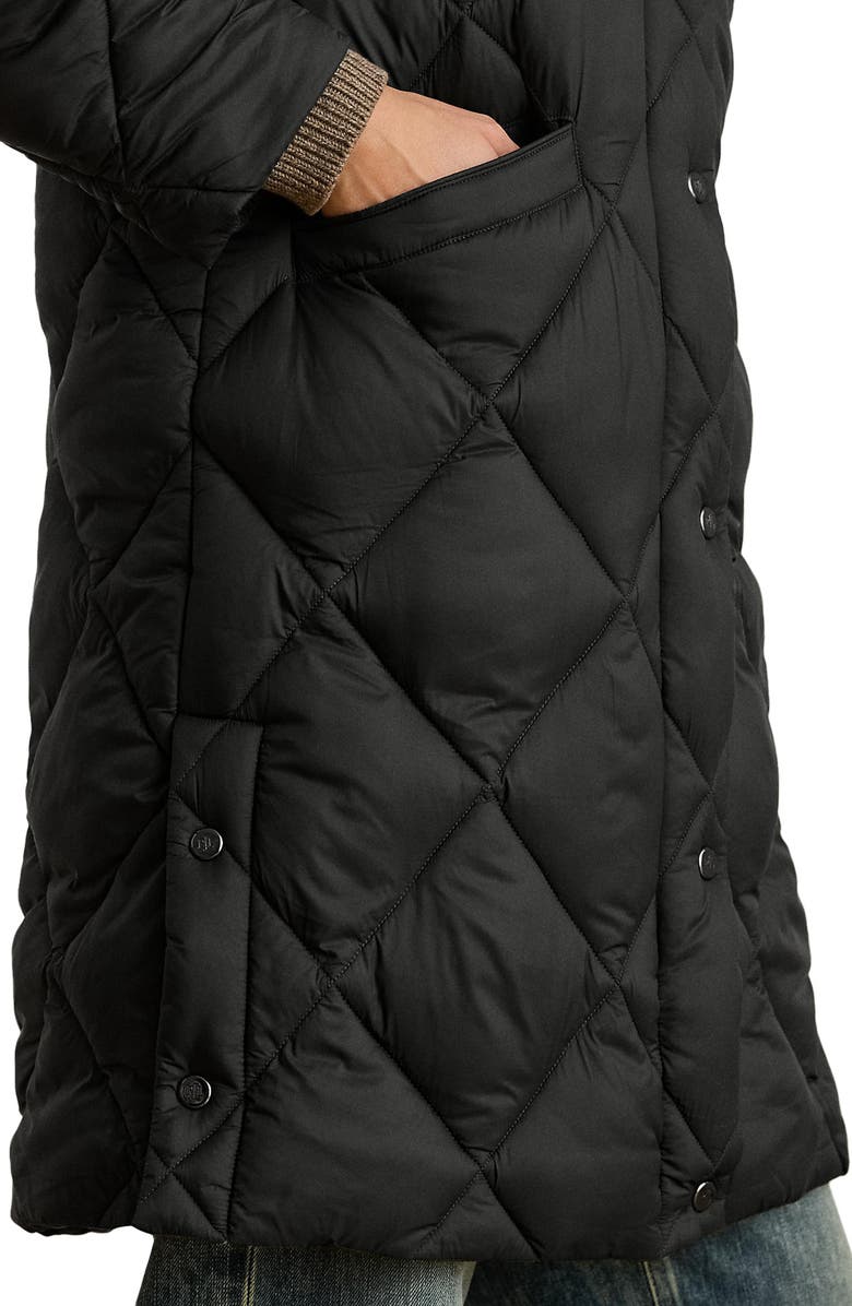 Lauren Ralph Lauren Soft Quilted Hooded Longline Coat, Alternate, color, Black