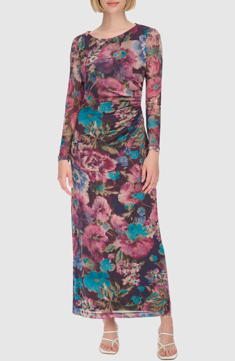 Calvin Klein Floral Long Sleeve Mesh Maxi Dress, Main, color,
