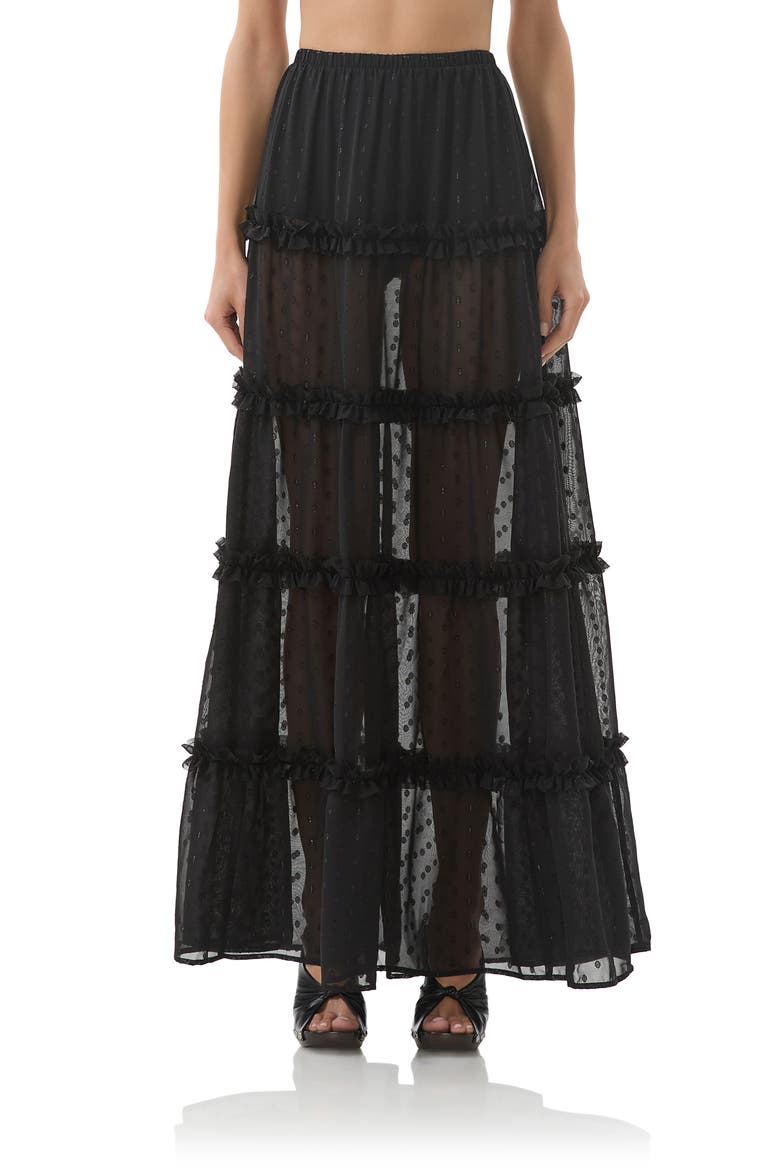 Sabina Clip Dot Tiered Maxi Skirt, Main, color, NOIR