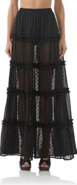 AFRM Sabina Clip Dot Tiered Maxi Skirt