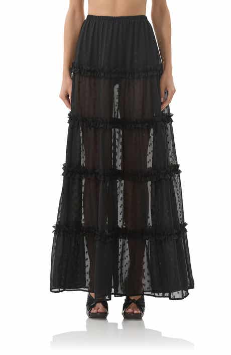 AFRM Sabina Clip Dot Tiered Maxi Skirt