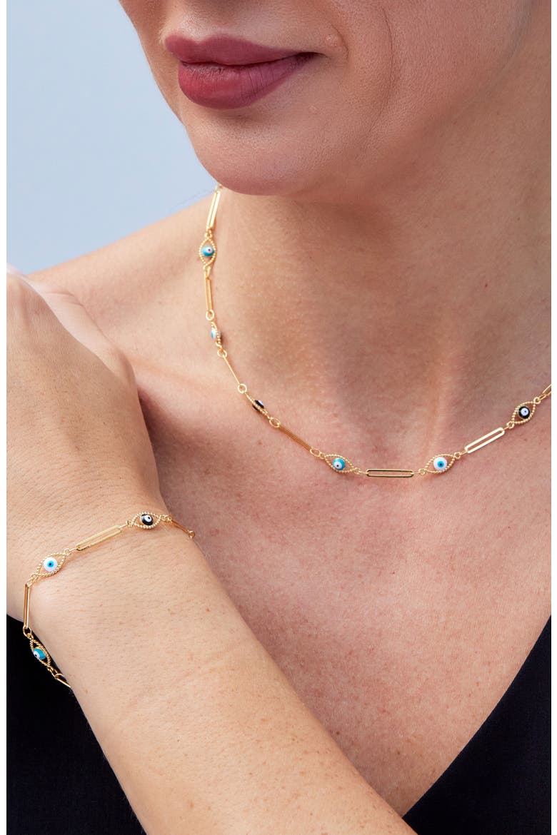Evil Eye Bar Chain Necklace, Alternate, color, YELLOW
