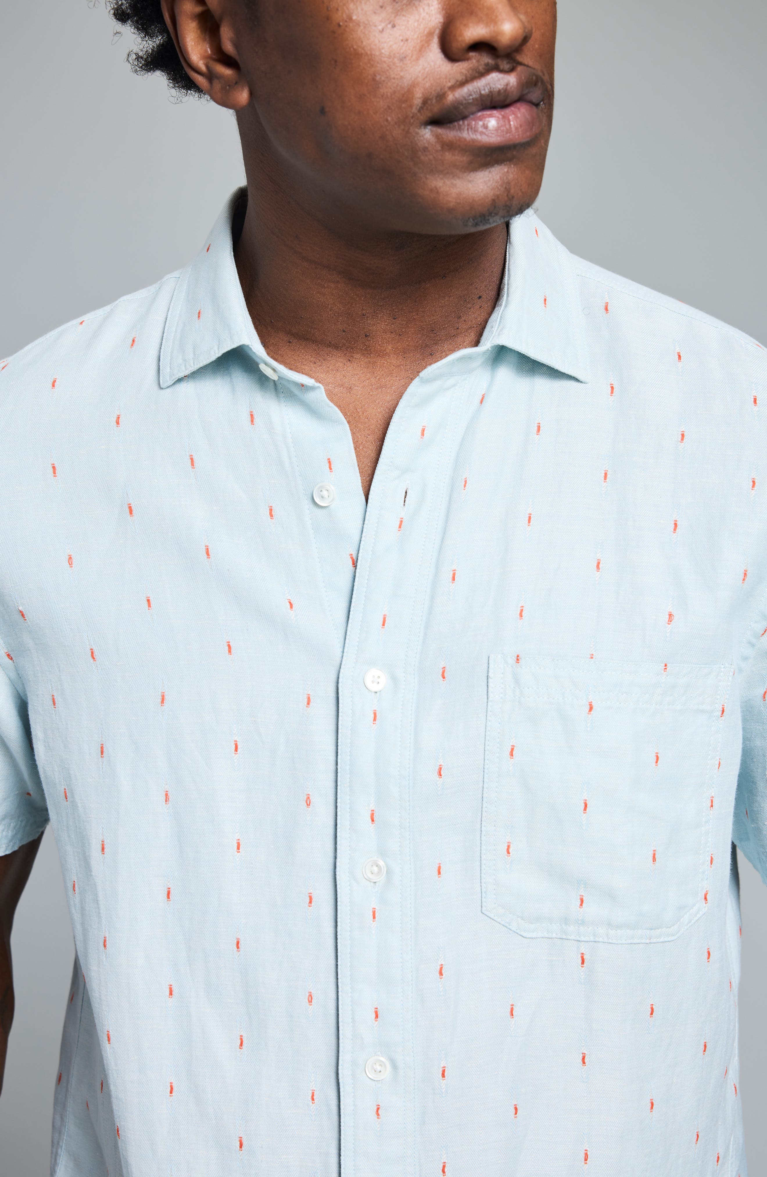 Treme Short Sleeve Linen & Cotton Herringbone Button Up Shirt - image 2