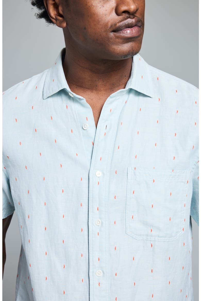 Treme Short Sleeve Linen & Cotton Herringbone Button Up Shirt, Alternate, color, SKY BLUE