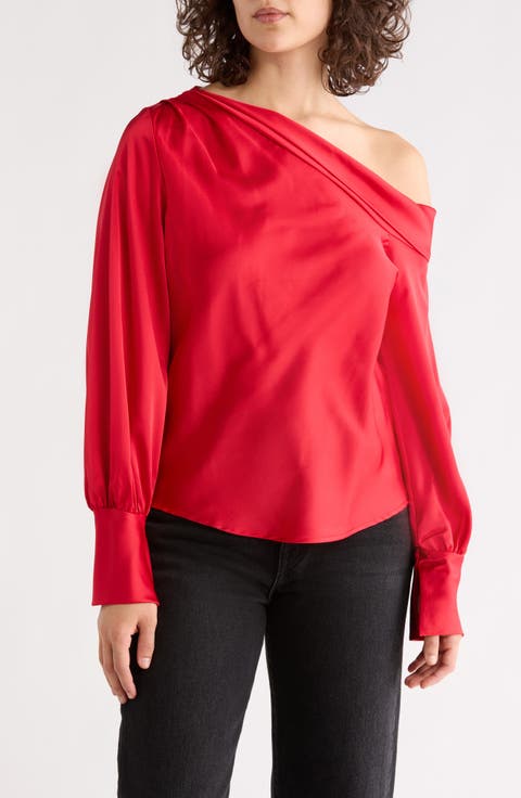 Asymmetrical Drop Shoulder Satin Top