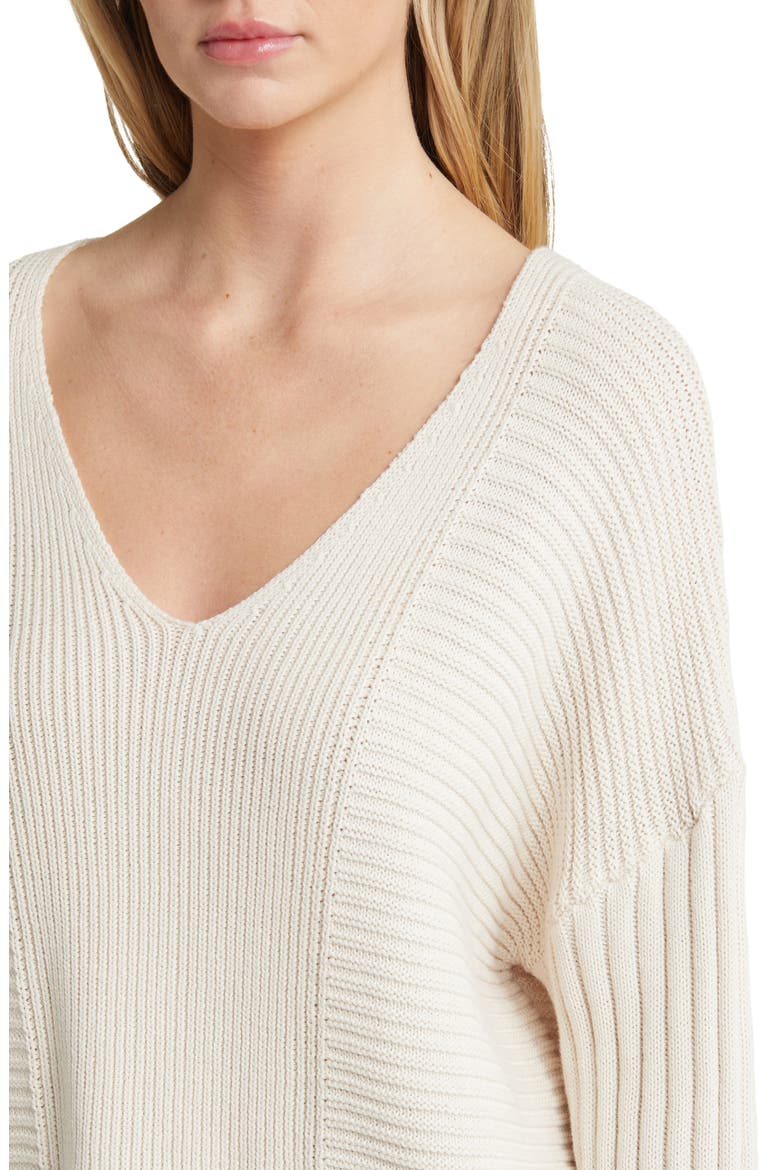 Feel the Breeze Mix Stitch Cotton V-Neck Sweater, Alternate, color, WHITE SAND
