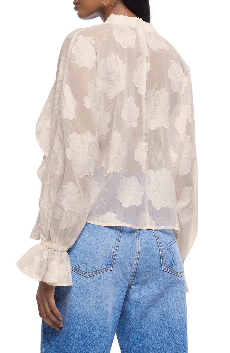 River Island Floral Ruffle Long Sleeve Jacquard Plissé Blouse, Alternate, color,