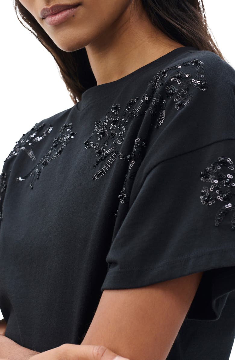 rag & bone/JEAN Kelly Beaded Floral Boxy T-Shirt, Alternate, color, Black