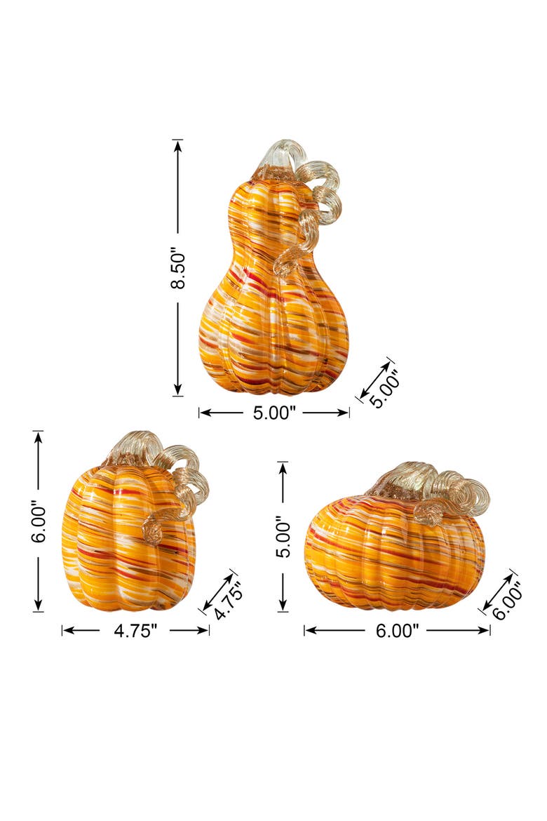Set of 3 Multi Striped Glass Pumpkin & Gourd, Alternate, color, Orange