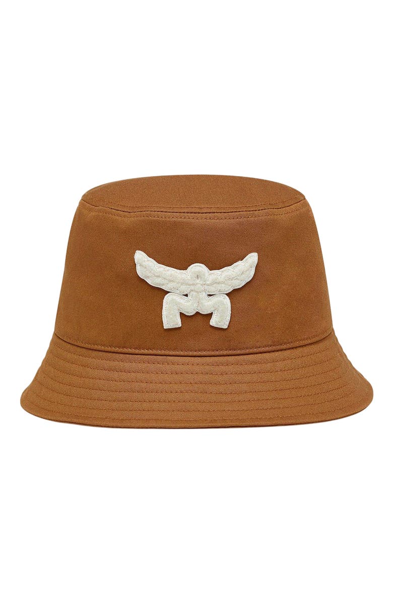 MCM Essential Logo Bucket Hat in Cotton Twill, Main, color, Cognac