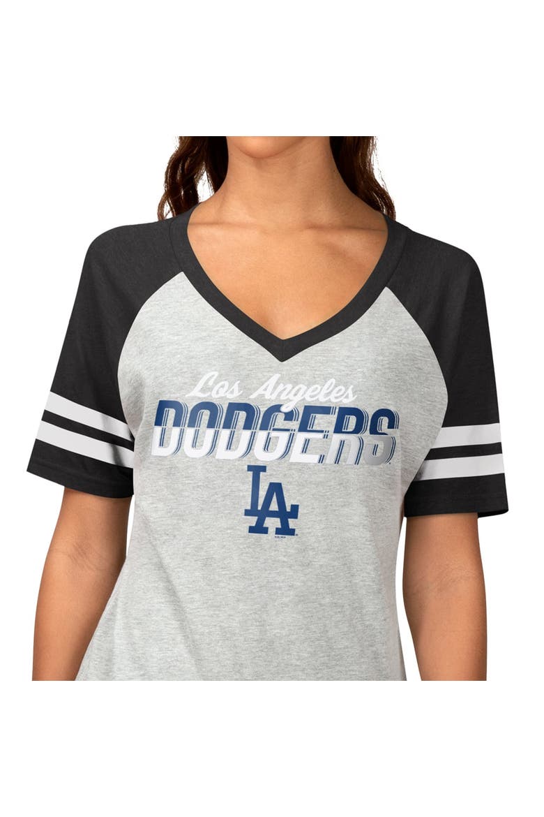 Women's G-III 4Her by Carl Banks Heather Gray Los Angeles Dodgers Goal Line Raglan V-Neck T-Shirt, Alternate, color, Heather Gray