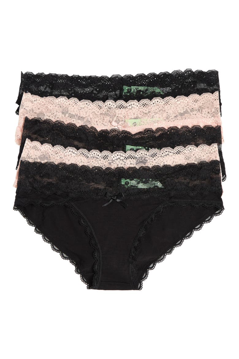 Ahna 5-Pack Lace Low Rise Hipster Panties, Main, color, BLACK MULTI