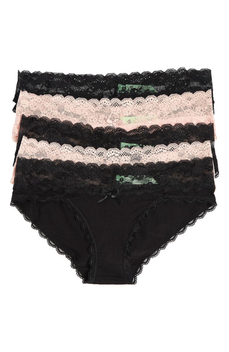 Honeydew Ahna 5-Pack Lace Low Rise Hipster Panties, Main, color, Black Multi