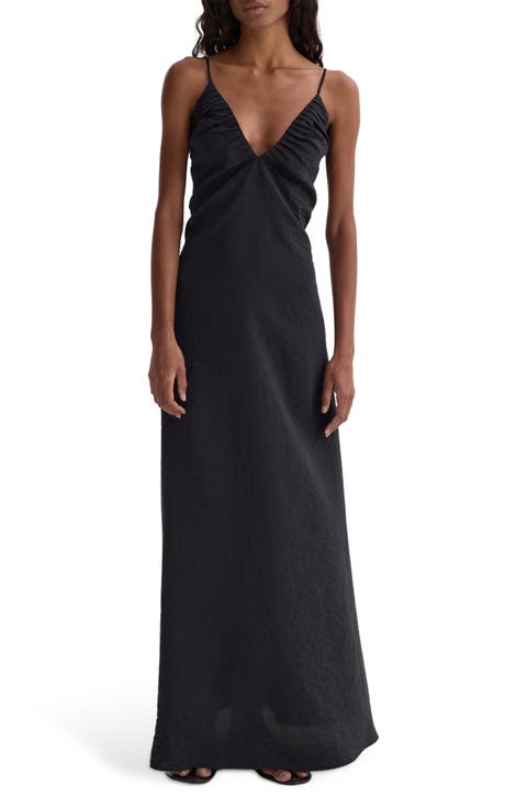 Sleeveless Hammered Silk Blend Maxi Dress