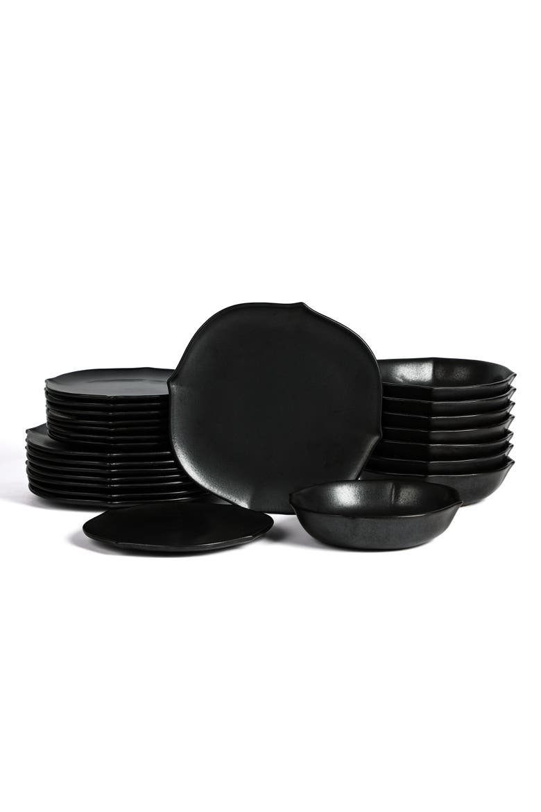 Baskerville Stoneware 24-Piece Dinnerware Set, Main, color, Black