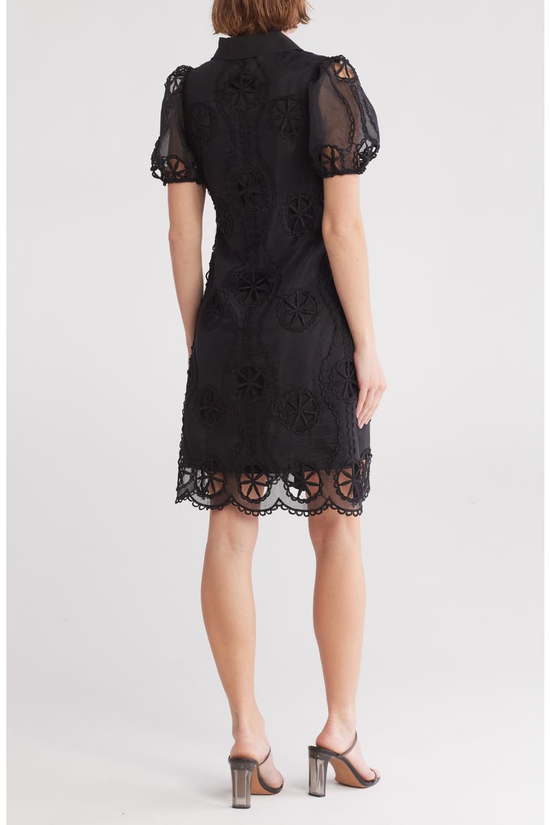 Brynn Floral Embroidered Puff Sleeve Shirtdress, Alternate, color, BLACK