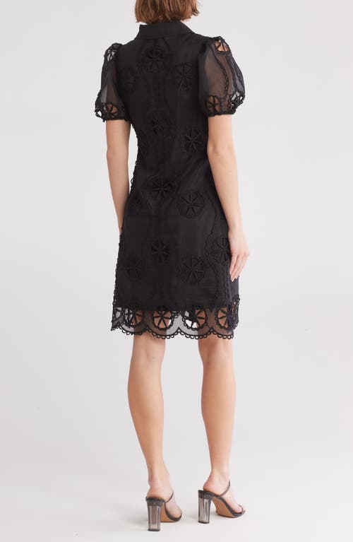 By Design Brynn Floral Embroidered Puff Sleeve Shirtdress In Black
