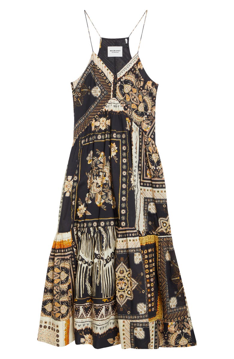 Isabel Marant Étoile Sabba Mixed Print Cotton Maxi Dress, Alternate, color, Black / Ochre