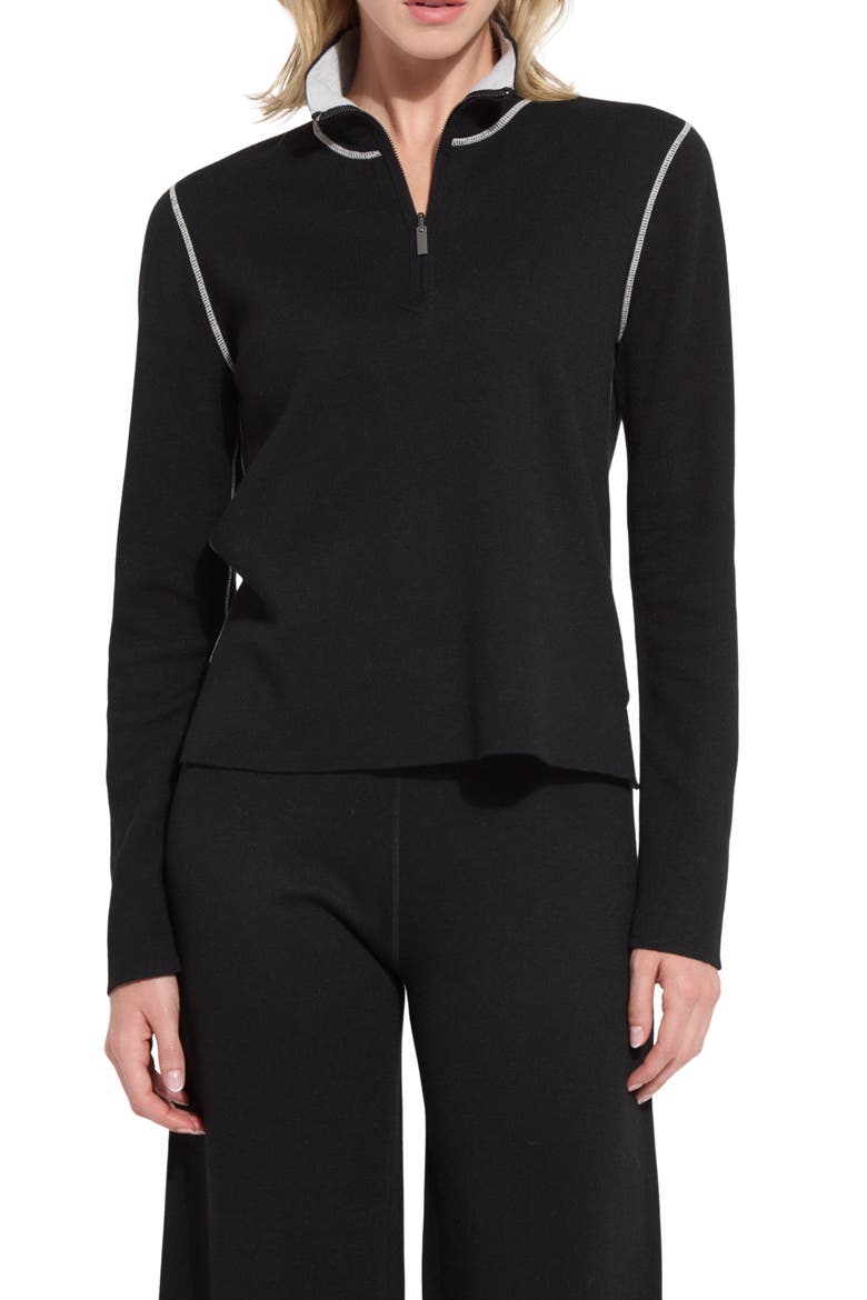 Reversible Cashmere Blend Half-Zip Sweater, Main, color, BLACK/ PEARL GREY MELANGE