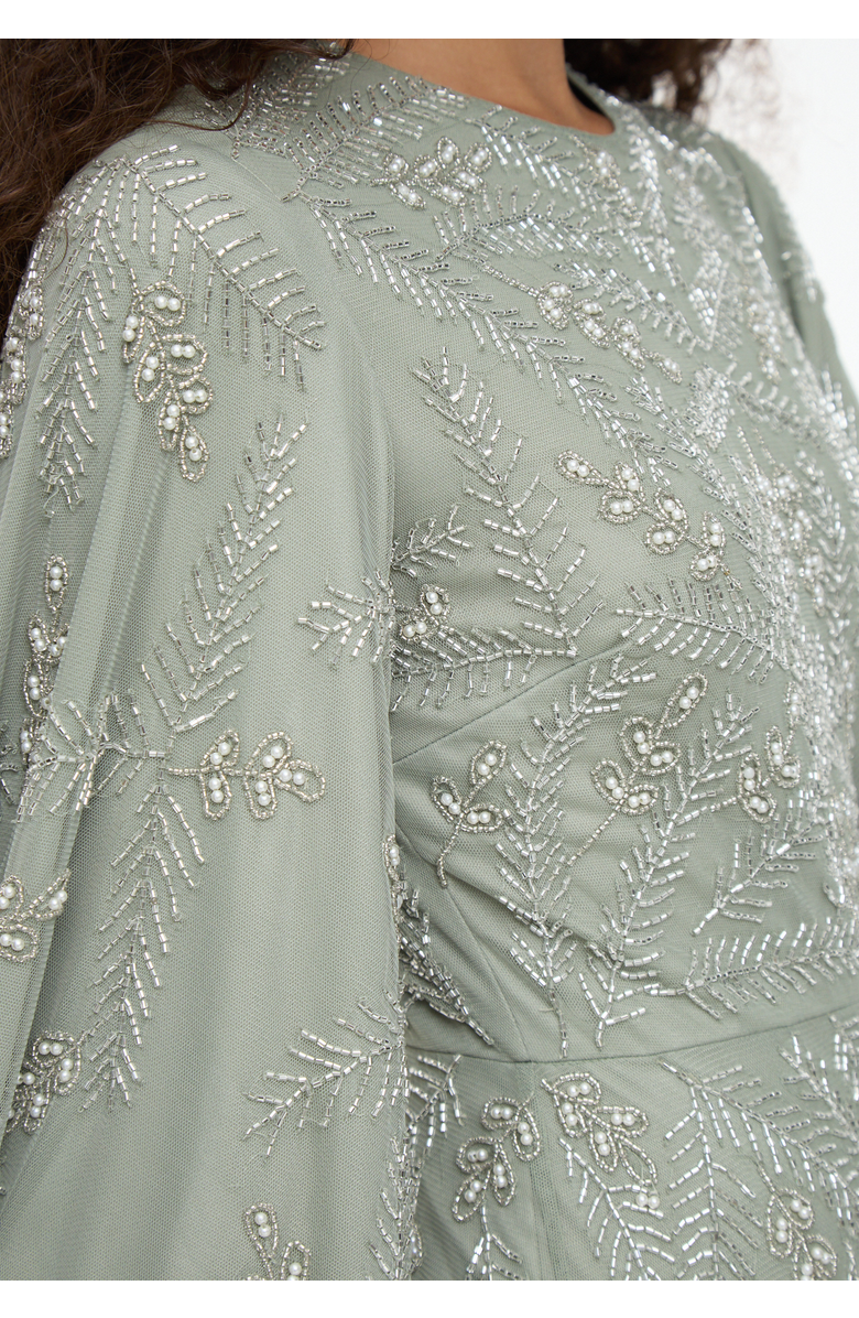 MARYISA Modest Embellished Sequin Beaded Dress Maxi With Designer Sleeve, Alternate, color, Sage Green