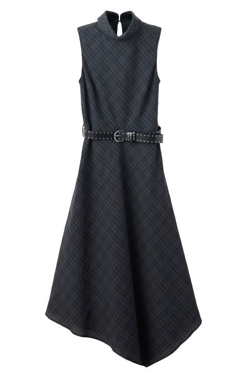 Belted Check Sleeveless Maxi Dress