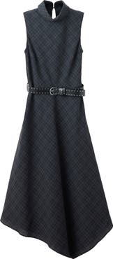 MANGO Belted Check Sleeveless Maxi Dress