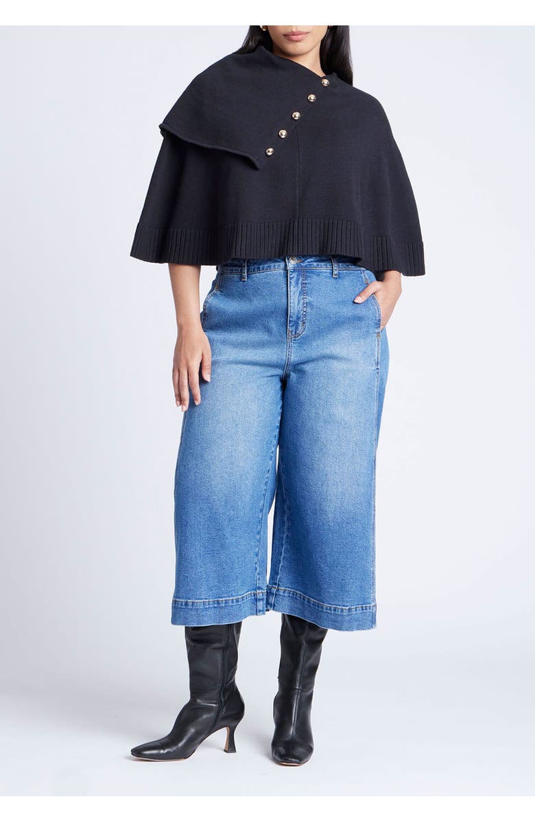 ELOQUII Button Detail Sweater Poncho, Alternate, color, Black Onyx