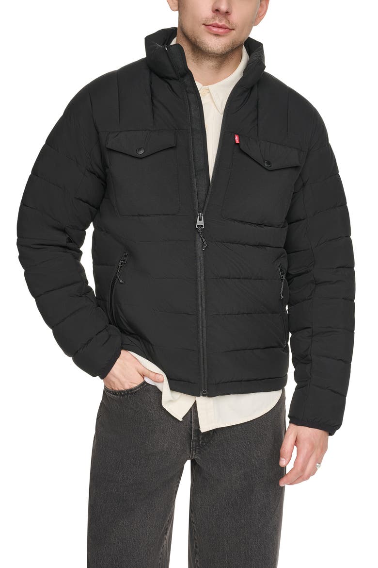 Stand Collar Puffer Jacket, Main, color, BLACK