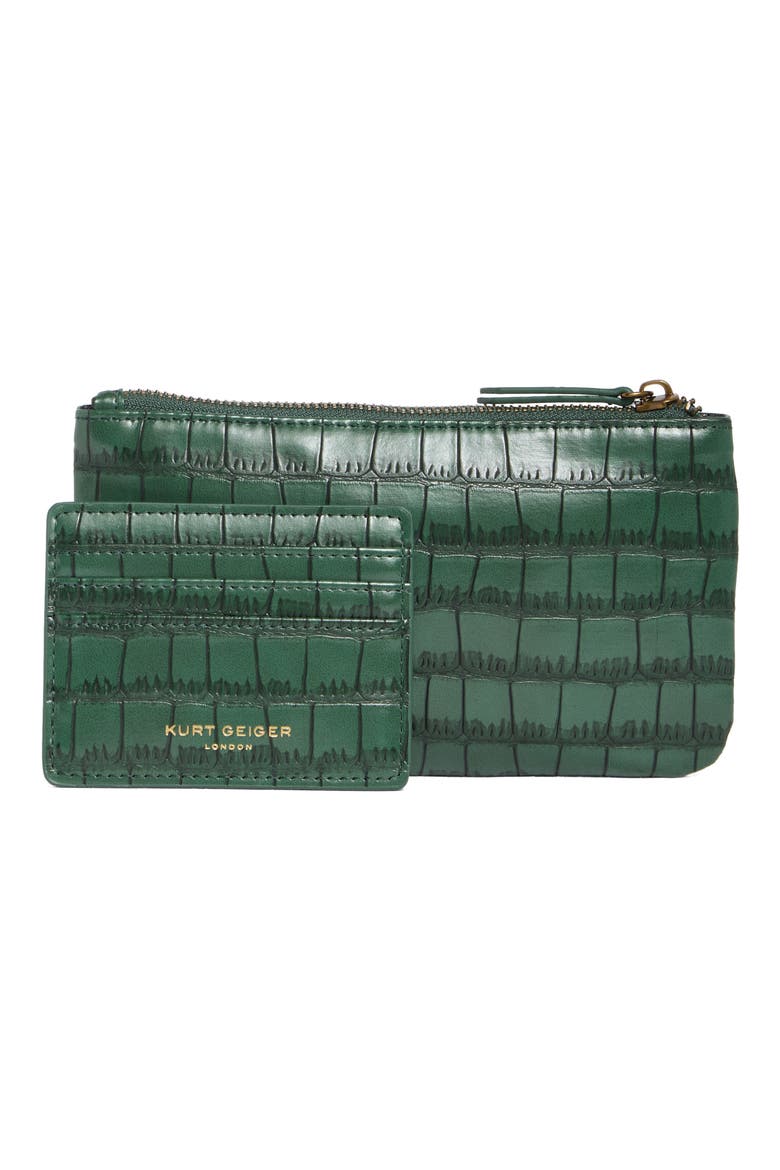 Croc Embossed Faux Leather Pouch Set, Alternate, color, DARK GREEN