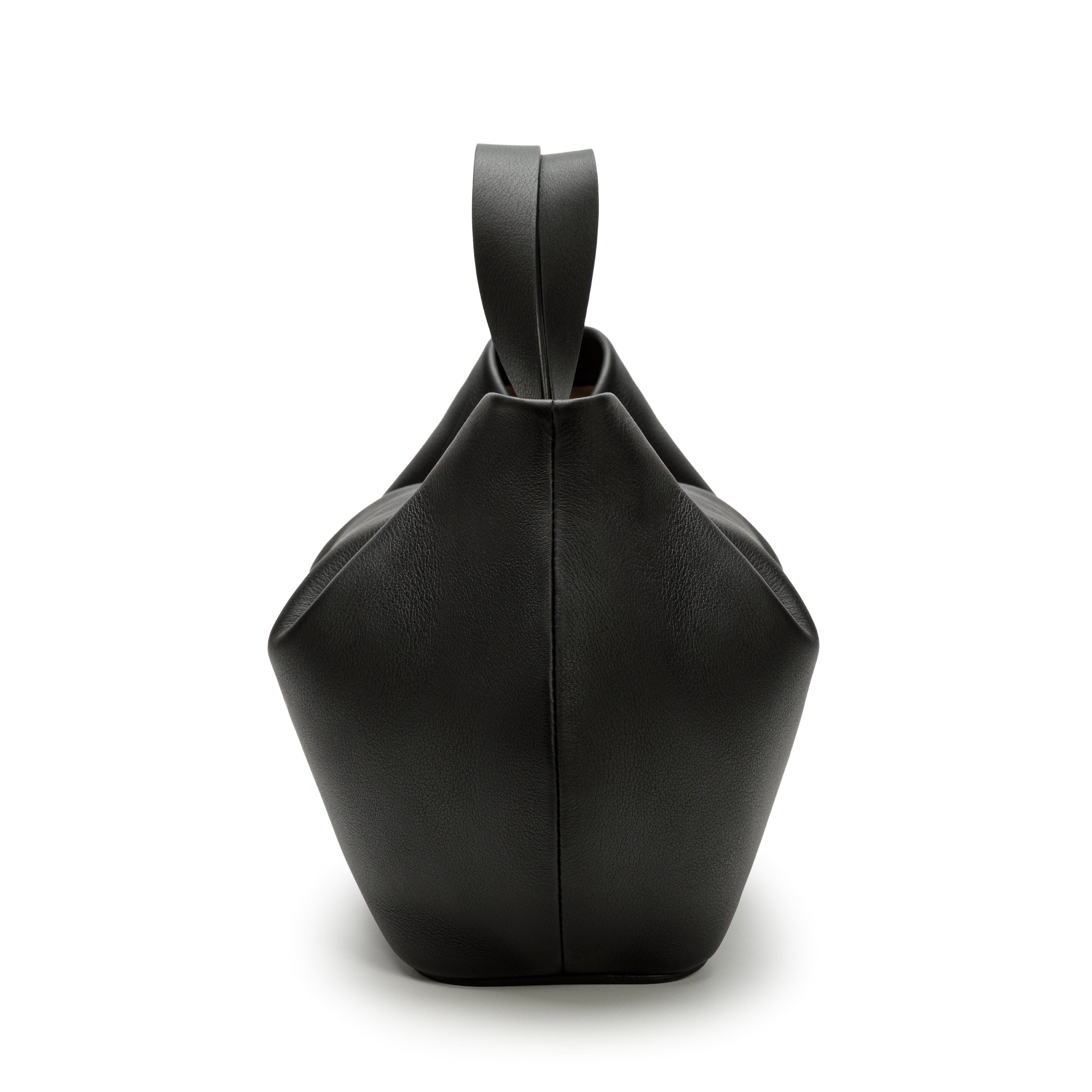 LA PORTEGNA Isabela Shoulder Bag Sculpted From Full Grain Leather, Alternate, color, Black