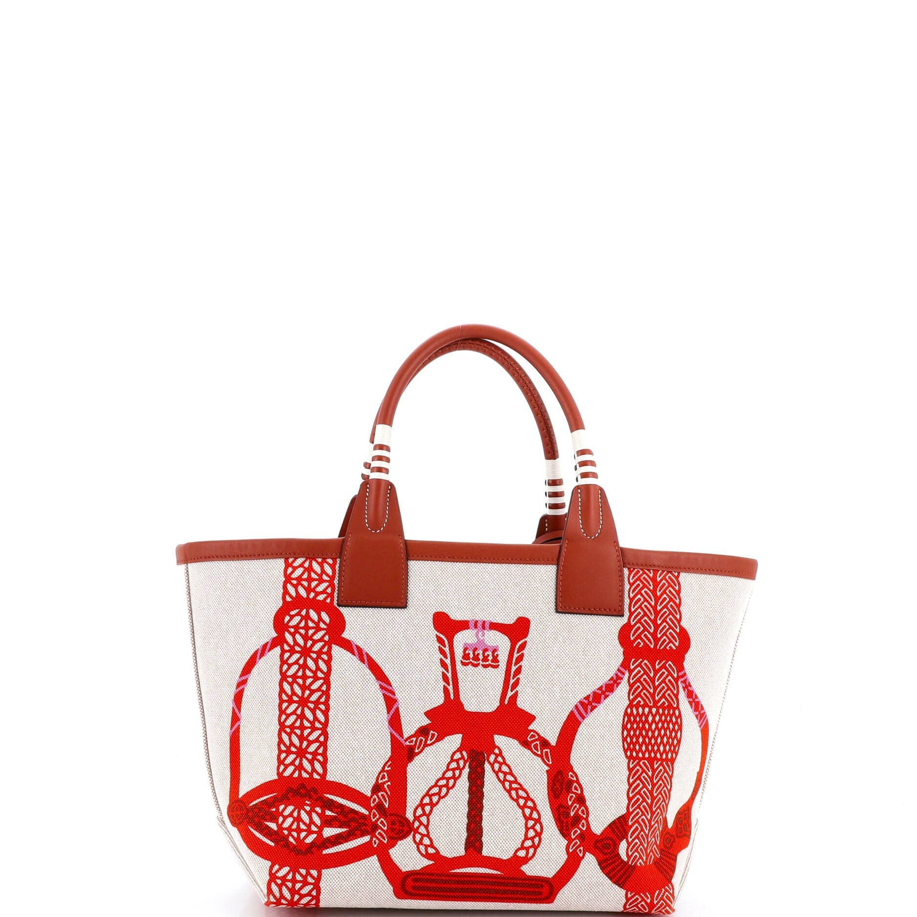 Pre-Owned Hermes Sac Steeple Tote Printed Toile with Leather 25, Alternate, color, 