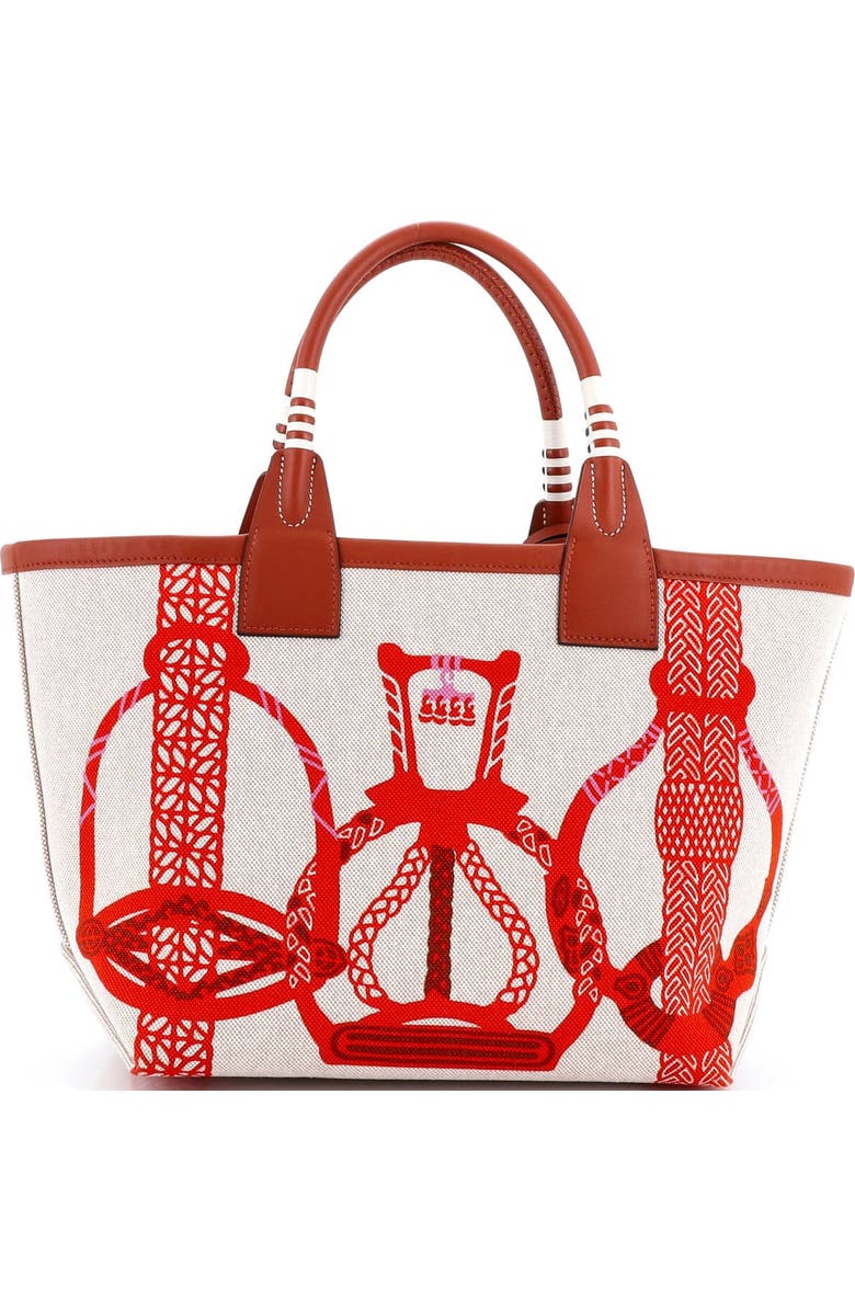 Pre-Owned Hermes Sac Steeple Tote Printed Toile with Leather 25, Alternate, color,