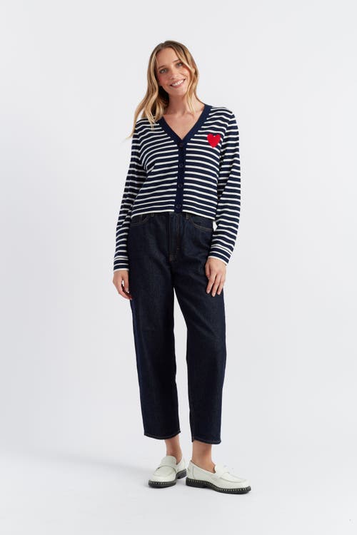 Chinti & Parker Breton Heart Cardigan In Navy/cream/true Red