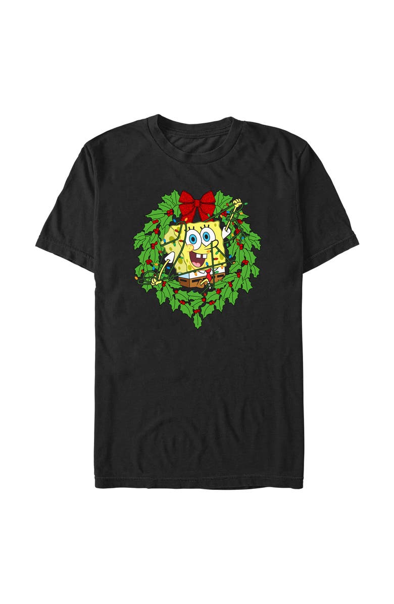 SpongeBob SquarePants Boy's SpongeBob SquarePants Christmas Wreath Graphic T-Shirt, Main, color, Black