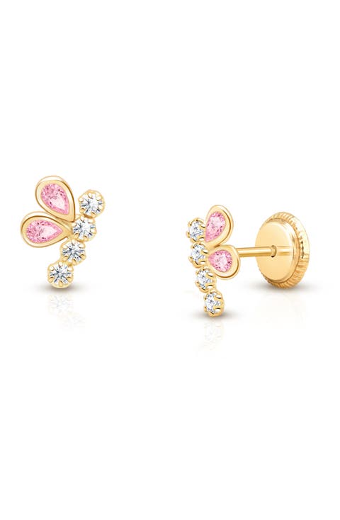 14k Gold Lucky Dragonfly Stud Screw Back Earrings